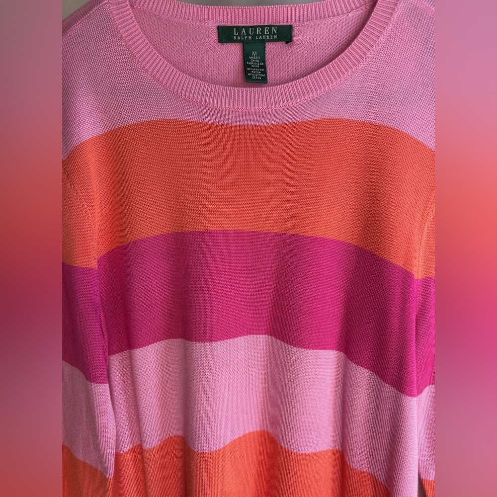 Lauren Ralph Lauren Pink and Orange Striped Sweater - Picture 3 of 7